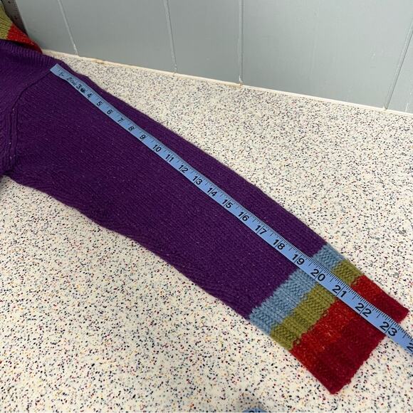 Nua Merino Wool Silk Sweater Striped Turtleneck Artsy Folk Purple Women's Size L - Picture 6 of 7